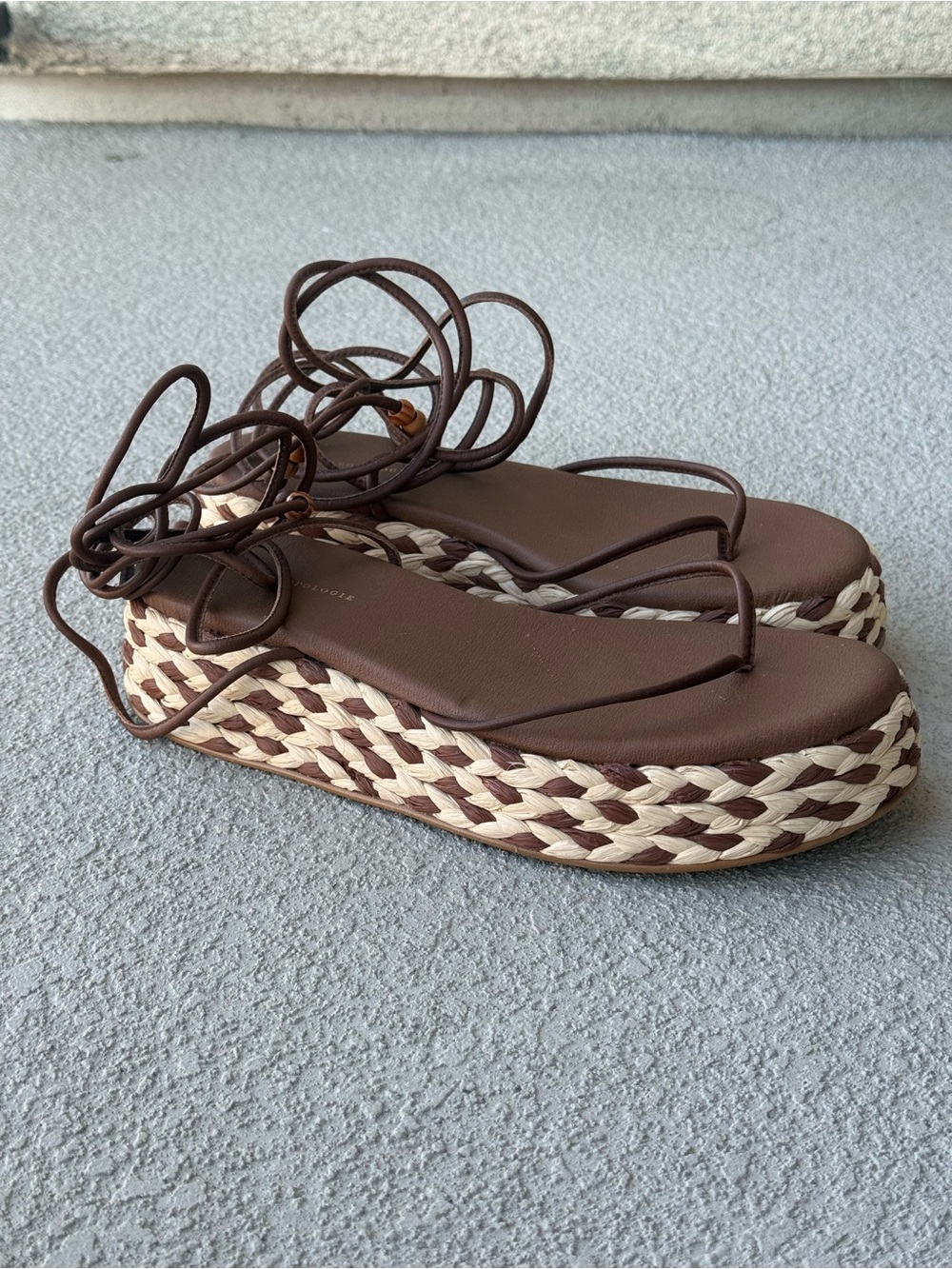 Anthropologie Platform Woven Raffia & Leather Lace Up Sandals Sz 40 US 9.5 Brown - Picture 7 of 14